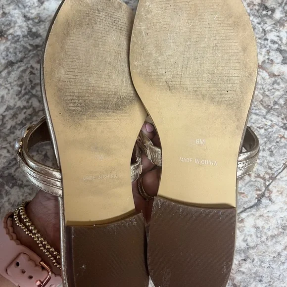 Lilly Pulitzer Cloe Gold Sandals with Pearl Embellishments - Picture 7 of 7